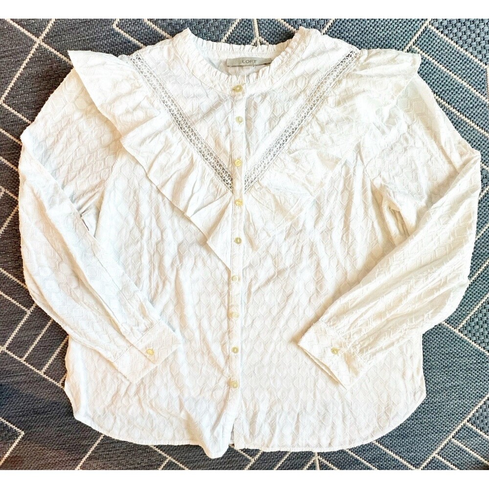 Loft Victorian Revival Buttondown Prairie Ruffle Jacquard Castlecore Costume NWT